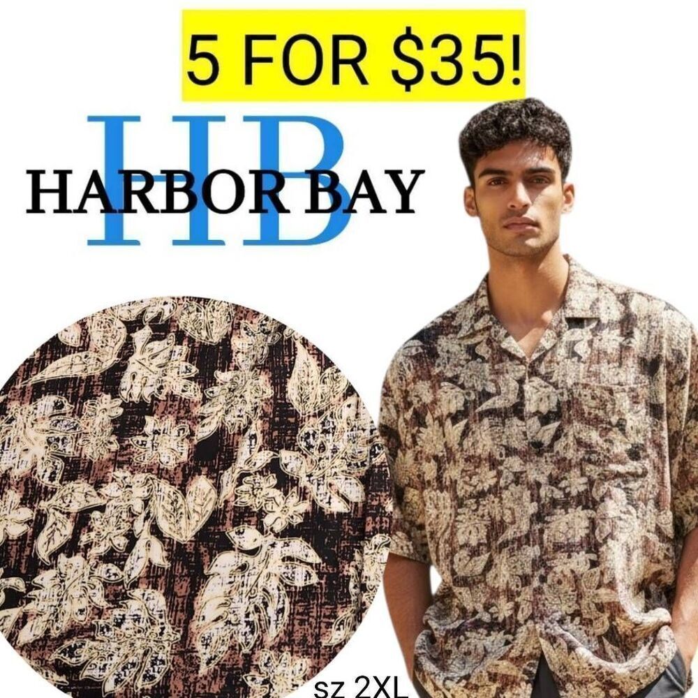 Harbor Bay Neutral Hawaiian Button Down Collar Short Sleeve Shirt Sale 5 for 35